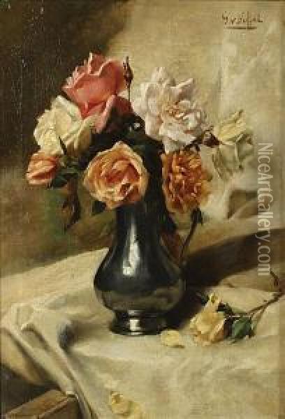 Nature Morte Aux Roses Oil Painting - George van Nuffel