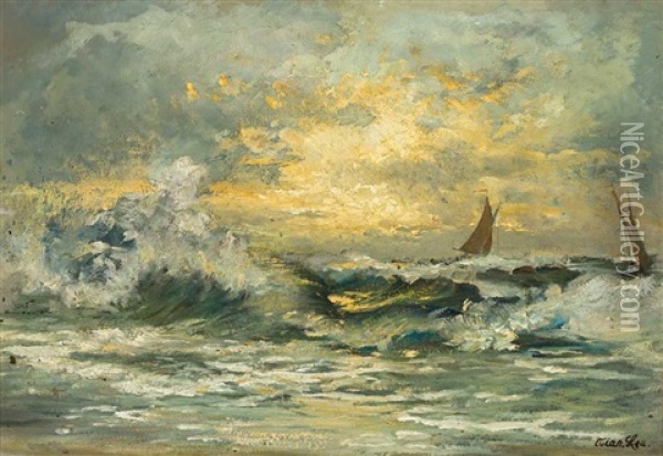 Segelschiffe In Sturmischer See Oil Painting - Oskar Leu