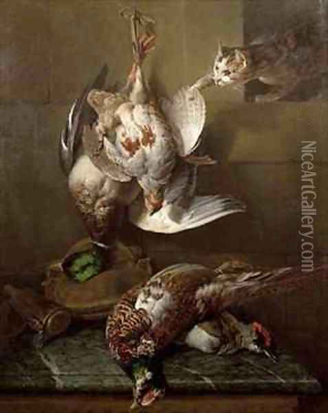 A Cat Attacking Dead Game Oil Painting - Alexandre-Francois Desportes