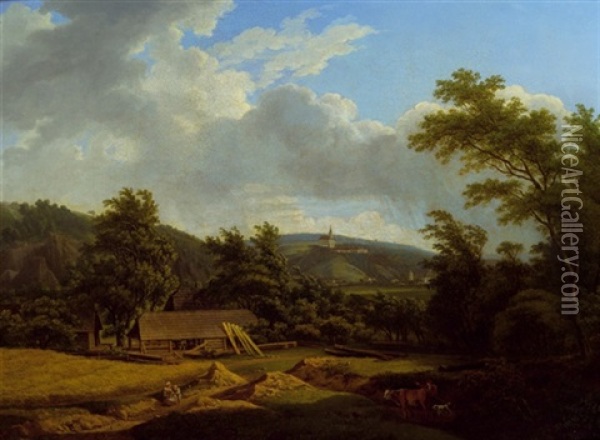 Landschaft Mit Kloster Im Hintergrund Oil Painting - Franz Scheyerer
