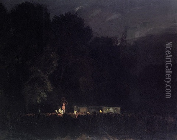 Nachtliches Treiben Mit Tarantella-tanzerin Auf Einer Waldlichtung Oil Painting - Amandus Faure