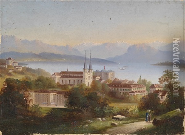 Blick Auf Luzern, Im Hintergrund Der Righi Oil Painting - Hubert Sattler