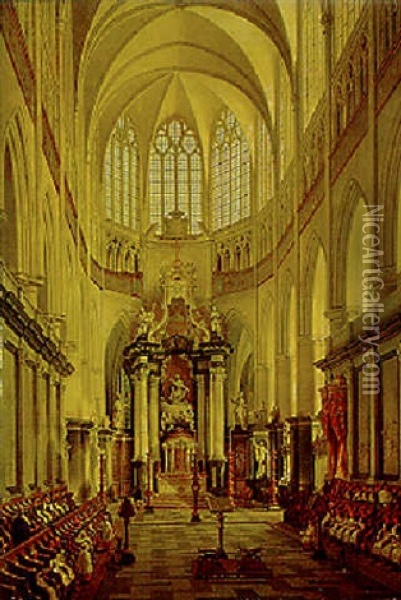 The Interior Of The Sint Baafs-cathedral, Ghent Oil Painting - Angelus De Baets