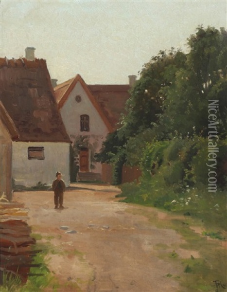 Scenery With A Boy On A Gravel Road Oil Painting - Frants Peter Didrik Henningsen