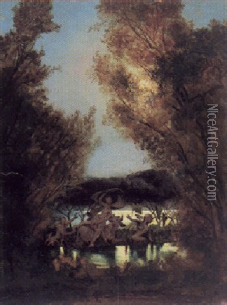 Waldinneres Mit Flus Und Mythologischer Szene Oil Painting - Eugen Napoleon Neureuther