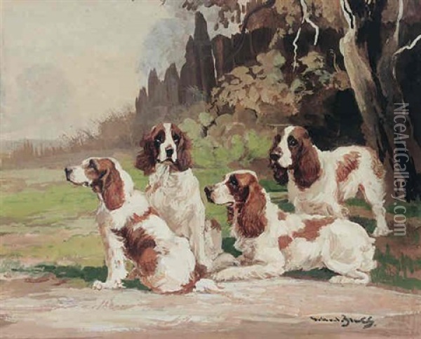 Welsh Springer Spaniels At Rest Oil Painting - Reuben Ward Binks