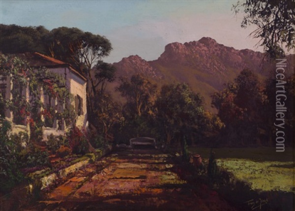 House In Mountainscape Oil Painting - Tinus de Jongh