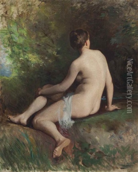 A Nude In The Forest Oil Painting - Jean Achille Benouville