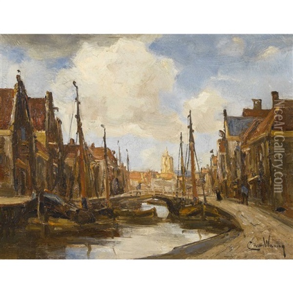 Hollandische Kanalpartie Oil Painting - Kees Van Waning