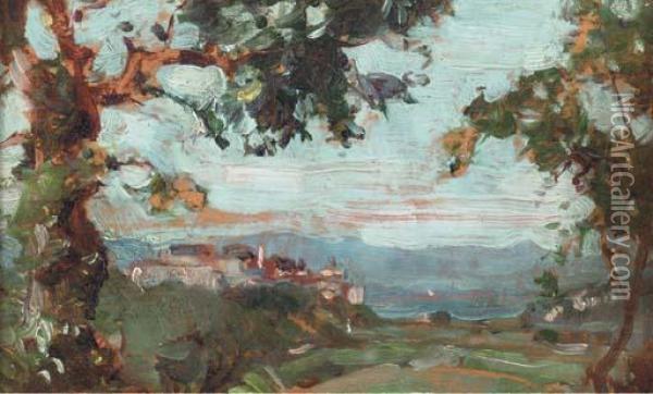 A Valley With A Hilltop Village Oil Painting - Oliver Dennett Grover