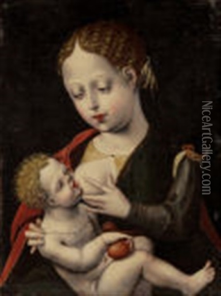 The Virgin Nursing The Christ Child Oil Painting -  Master of the Parrot