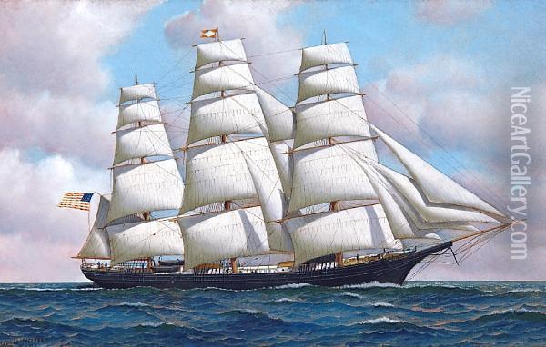 The American Clipper Ship Flying Cloud At Seaunder Full Sail Oil Painting - Antonio Nicolo Gasparo Jacobsen