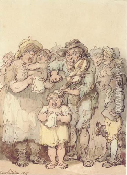The Fiddler's Family Oil Painting - Thomas Rowlandson