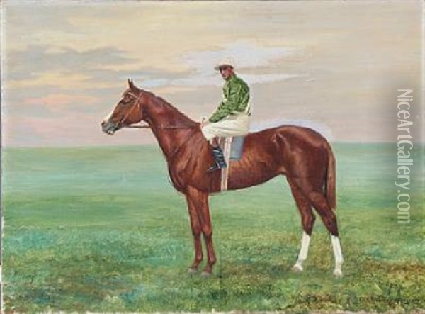 A Jockey On Horseback Oil Painting - Adolf Heinrich Claus Hansen
