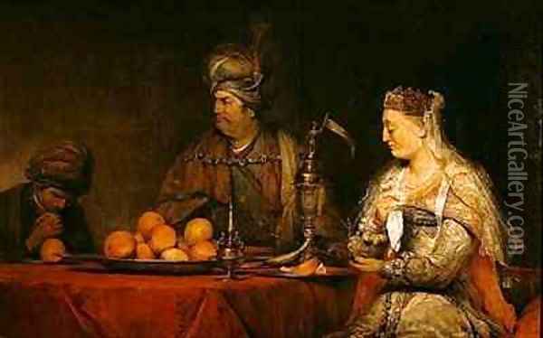 Haman and Ahasuerus at the Feast of Esther Oil Painting - Aert De Gelder