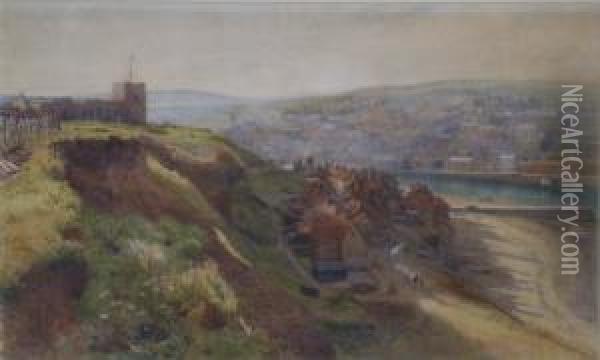 Whitby Harbour Signed 8.75 X 14.5in Oil Painting - John Pedder