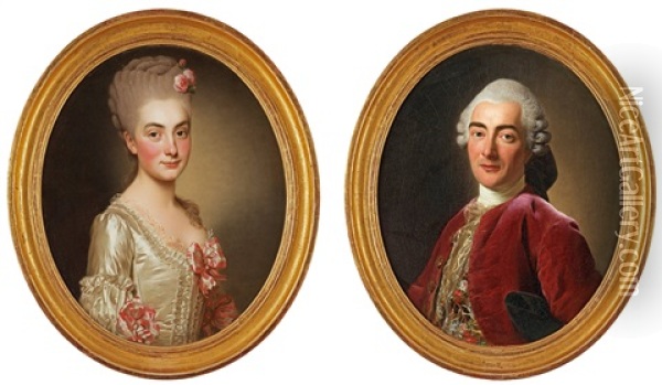 George Marye De Merval (1738-) & Marie Anne Eleonore La Planquois (pair) Oil Painting - Alexander Roslin