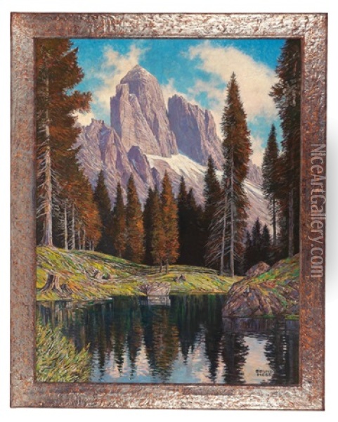 Landschaft Mit Bergsee In Den Dolomiten Oil Painting - Bruno Hess