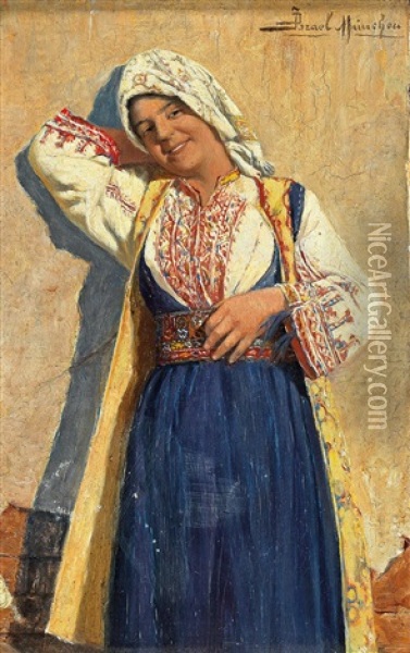 Young Girl In Traditional Costume Oil Painting - Daniel Israel