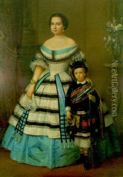 Retrato De Dama Con Su Hijo Oil Painting - Jose Balaca y Carrion