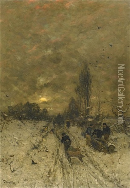 Holzarbeiter In Der Abenddammerung Oil Painting - Ludwig Munthe