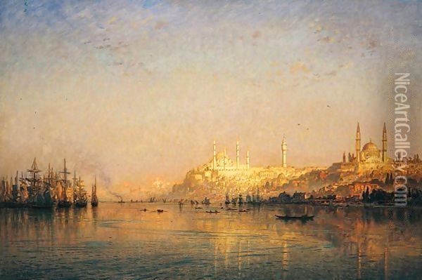 View Across The Golden Horn, Constantinople Oil Painting - Ernst Carl Eugen Koerner