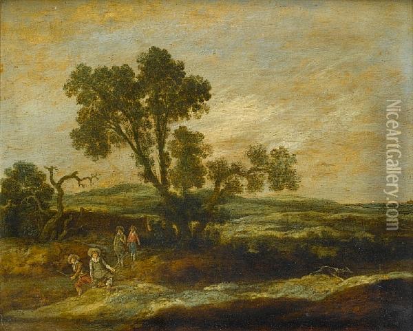 Huntsmen In A Dune Landscape Oil Painting - Pieter de Neyn