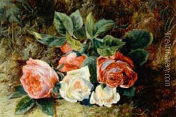 Still Life Of Roses Oil Painting - George Clare