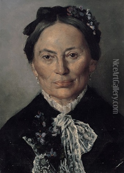 Portrait Einer Alten Dame Mit Weisem Spitzenkragen, Ohrringen Und Veilchenstraus Oil Painting - Mihaly Munkacsy