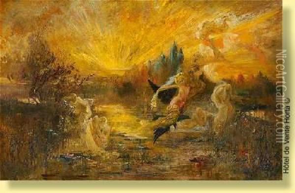 Coucher De Soleil Symboliste Oil Painting - Pinkney Marcius-Simons
