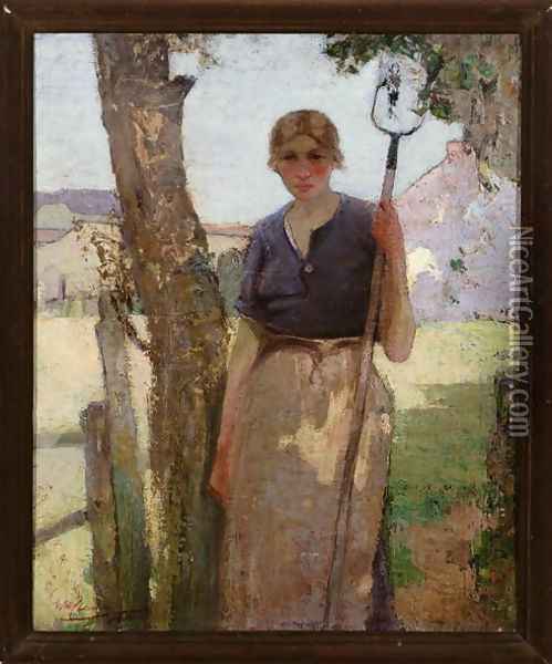 Farmgirl, 1915 Oil Painting - William Hannah Clarke