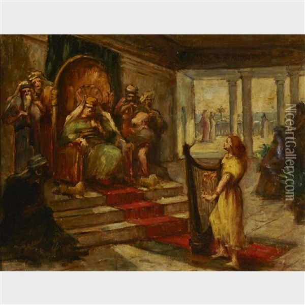 David Playing The Harp For Saul (study) Oil Painting - Eugene Delacroix