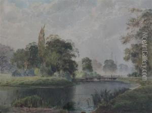 River Landscape Oil Painting - Arthur Willett