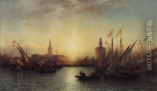 Harbor Of Seville Oil Painting - Samuel Colman