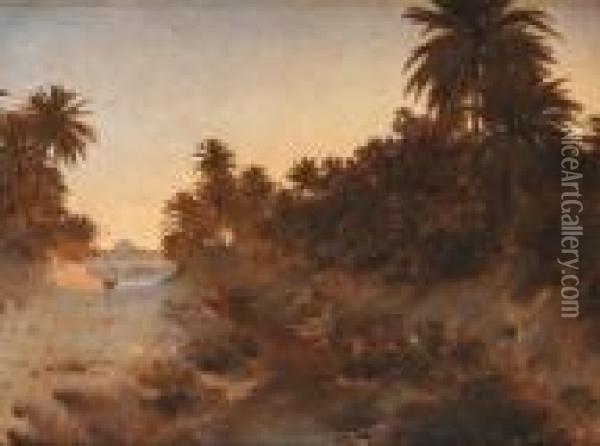 Le Passage D'un Oued A L'aube Oil Painting - Gustave Nicolas Pinel