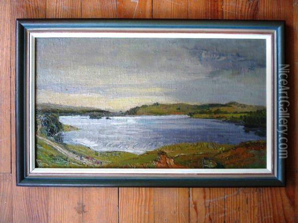 Lac D'auvergne Hst Marouflee Oil Painting - Maurice Busset