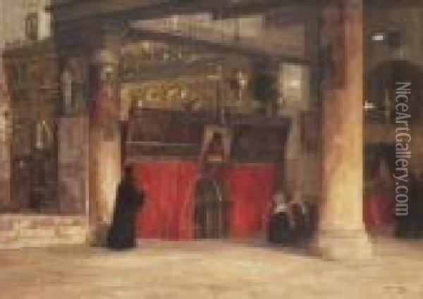 Betlehem - Glaubige Am Eingang Zur
 Geburtsgrotte. Oil Painting - Georg Macco