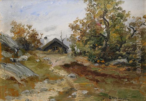Landskap Med Stuga Oil Painting - Olof Hermelin