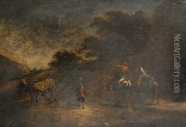 Figures On Horseback Oil Painting - Pieter van Bloemen