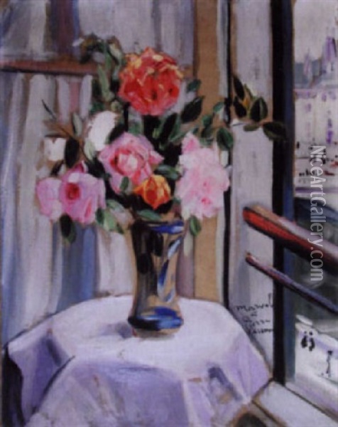 Bouquet De Roses A La Fenetre Oil Painting - Jacqueline Marval