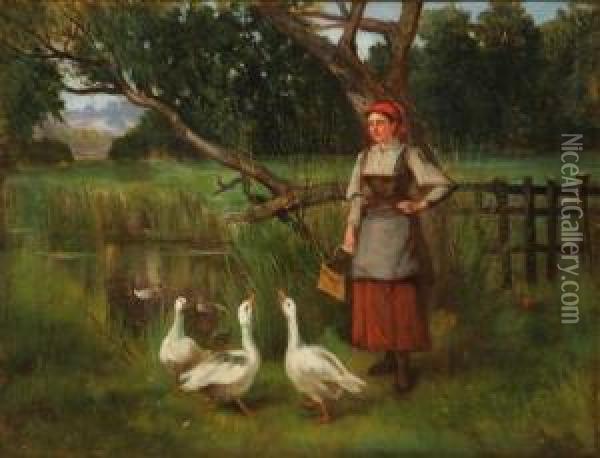 Goose Girl Oil Painting - Henry John Yeend King