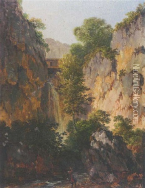 Peintre Sur Le Motif Pres D'une Cascade Oil Painting - Pierre Antoine Marchais
