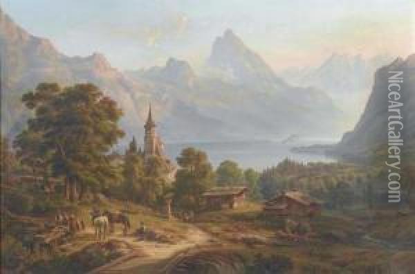 Vierwaldstattersee, Landschaft Im Abendlicht. Oil Painting - Heinrich Jaeckel