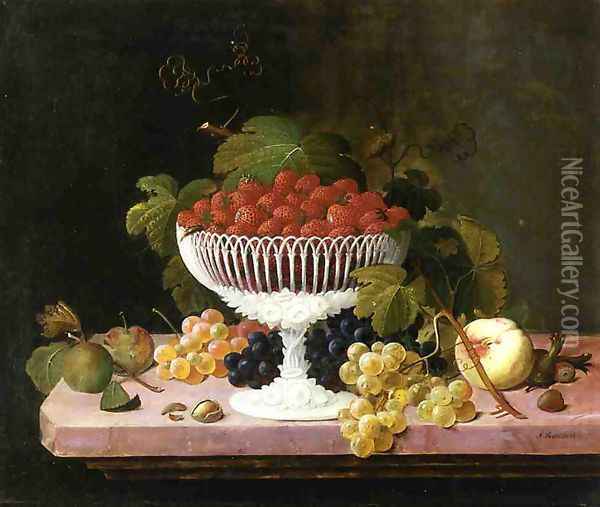 Strawberries and Porcelain Oil Painting - Severin Roesen