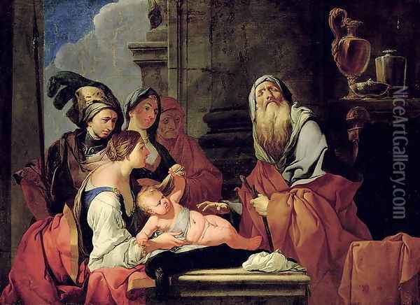 The Blind Prophet Tiresias with the Baby Narcissus, after 1666 Oil Painting - Giulio Carpioni