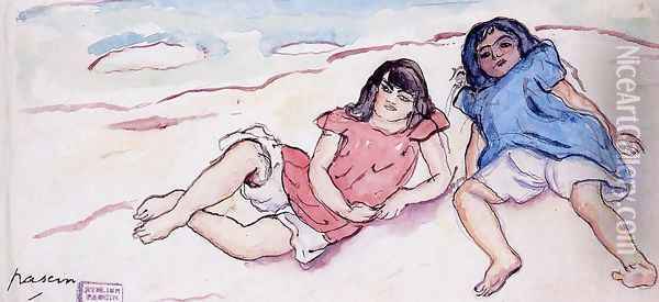Two Small Girls Oil Painting - Jules Pascin