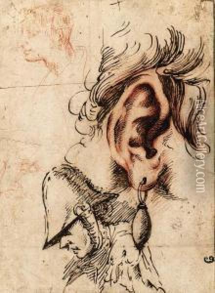 Study Of An Ear With An Earring And Three Studies Of Heads Oil Painting - Anielo Falcone