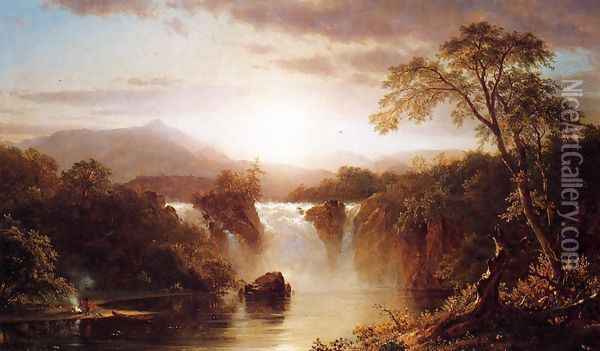 Landscape With Waterfall Oil Painting - Frederic Edwin Church