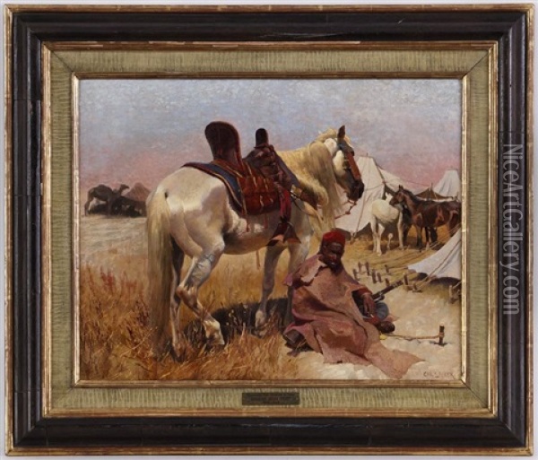 Cavalier Arabe Et Son Cheval Au Camp Oil Painting - Christian Georg Speyer