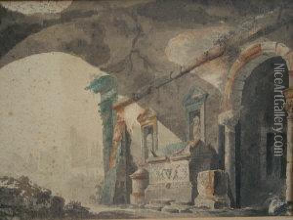 Study Of Roman Ruins Oil Painting - Alexander Cozens